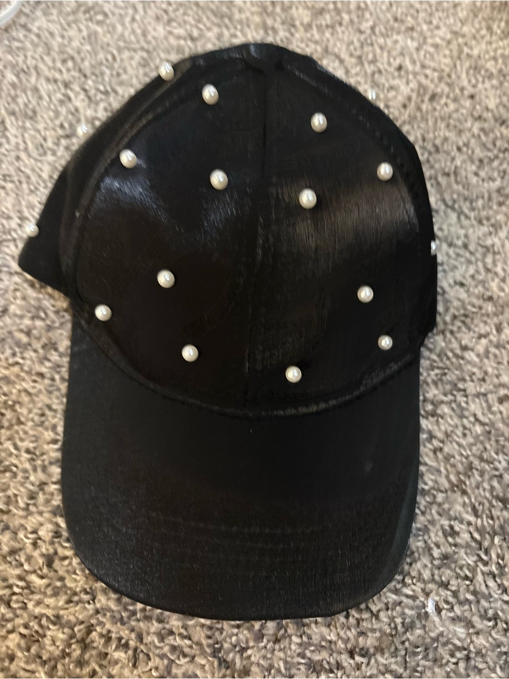 Black Pearl-Embellished Baseball Cap